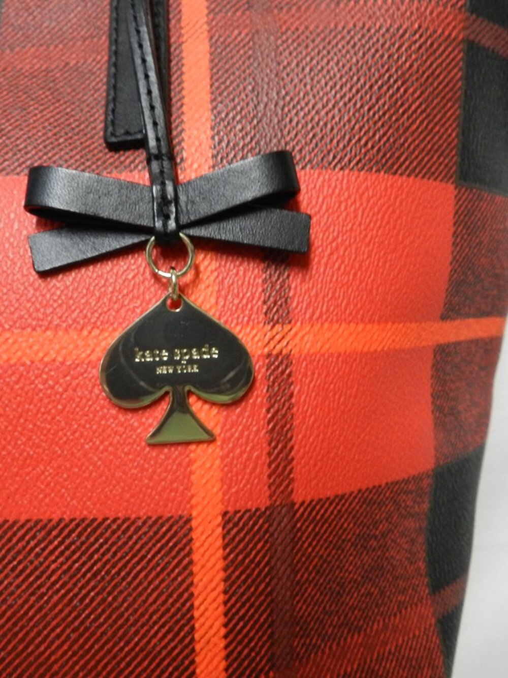 Kate Spade Hawthorne Lane red plaid tartan shoulder tote bag purse Coated Canvas - Picture 7 of 15